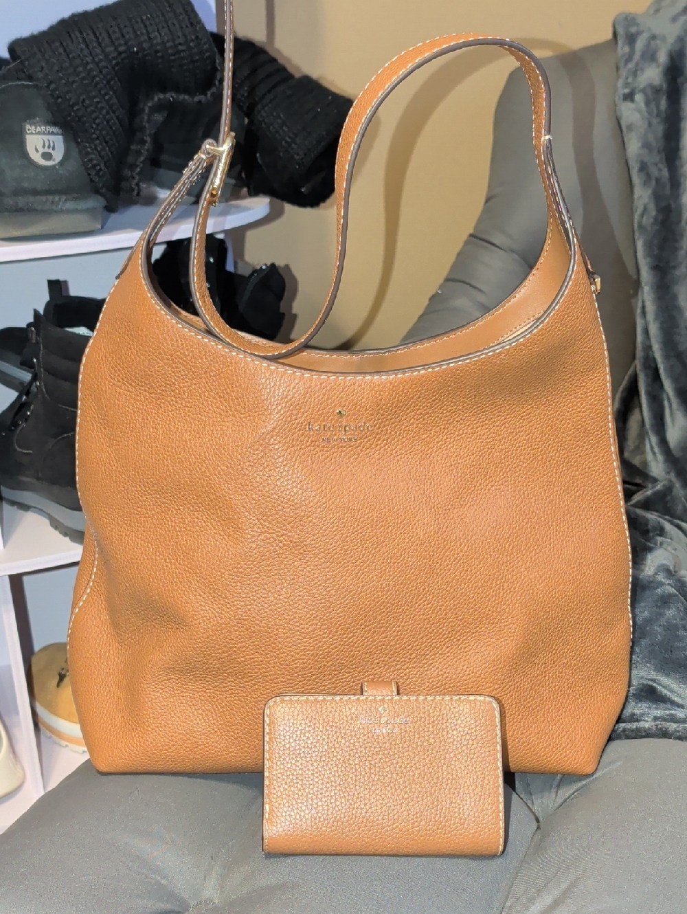 kate spade Tan 454 Large Leather Hobo Shoulder Bag with Wallet